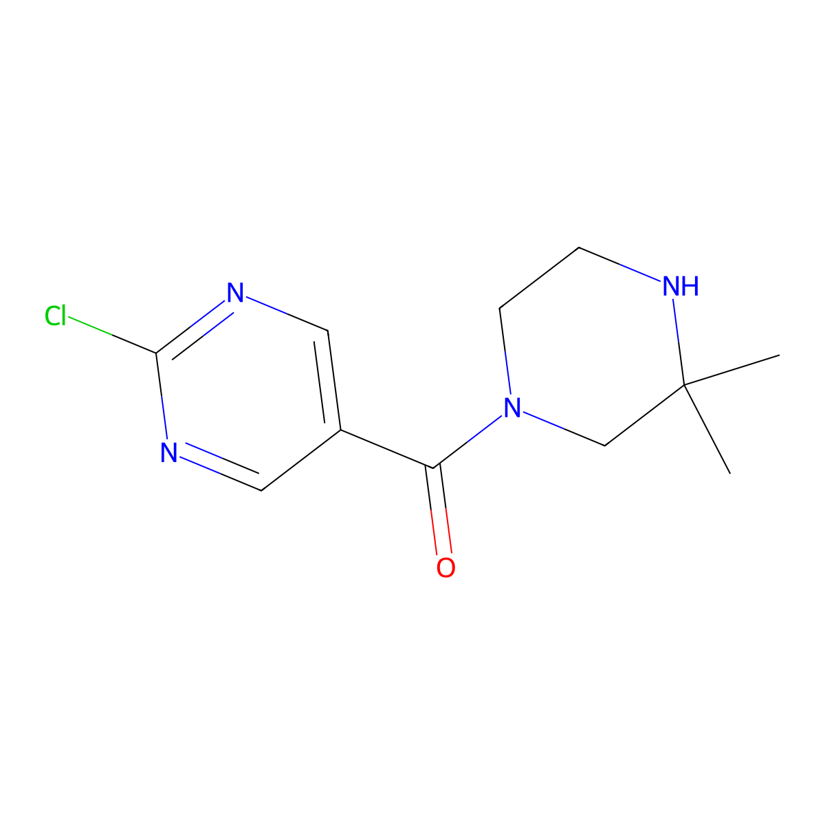 2-Chloro-5-(3,3-dimethylpiperazine-1-carbonyl)pyrimidine molecular structure, CAS 2757922-47-5