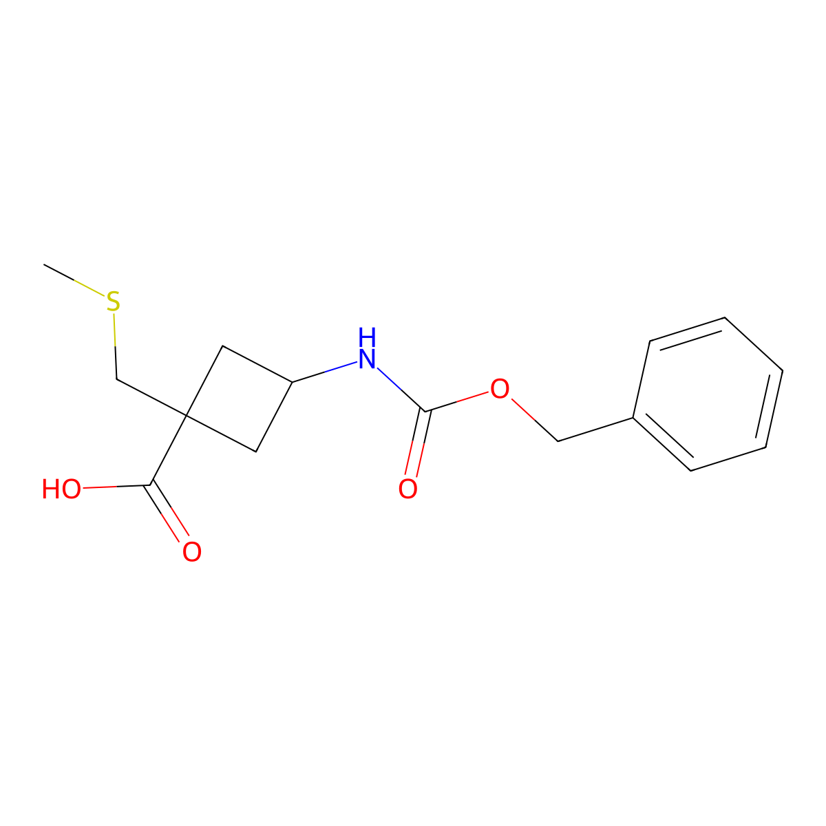 3-{[(Benzyloxy)carbonyl]amino}-1-[(methylsulfanyl)methyl]cyclobutane-1-carboxylic acid molecular structure, CAS 2757922-70-4