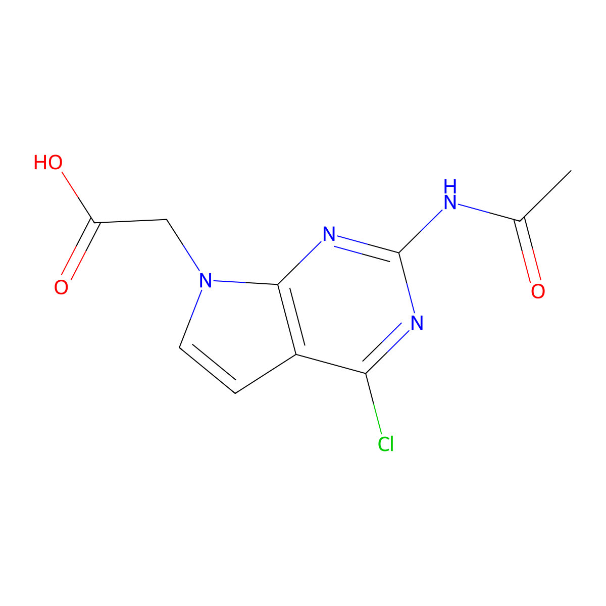 2-{4-chloro-2-acetamido-7H-pyrrolo[2,3-d]pyrimidin-7-yl}acetic acid molecular structure, CAS 2757922-80-6