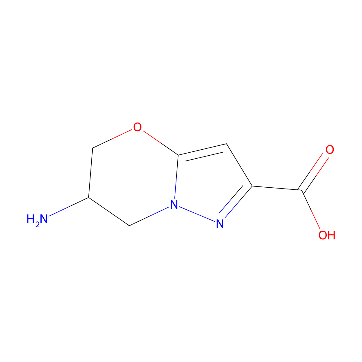 6-amino-5H,6H,7H-pyrazolo[3,2-b][1,3]oxazine-2-carboxylic acid molecular structure, CAS 2757922-82-8
