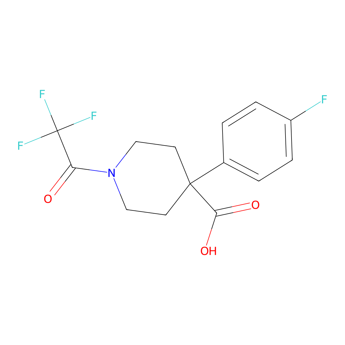 4-(4-Fluorophenyl)-1-(2,2,2-trifluoroacetyl)piperidine-4-carboxylic acid molecular structure, CAS 2757923-09-2