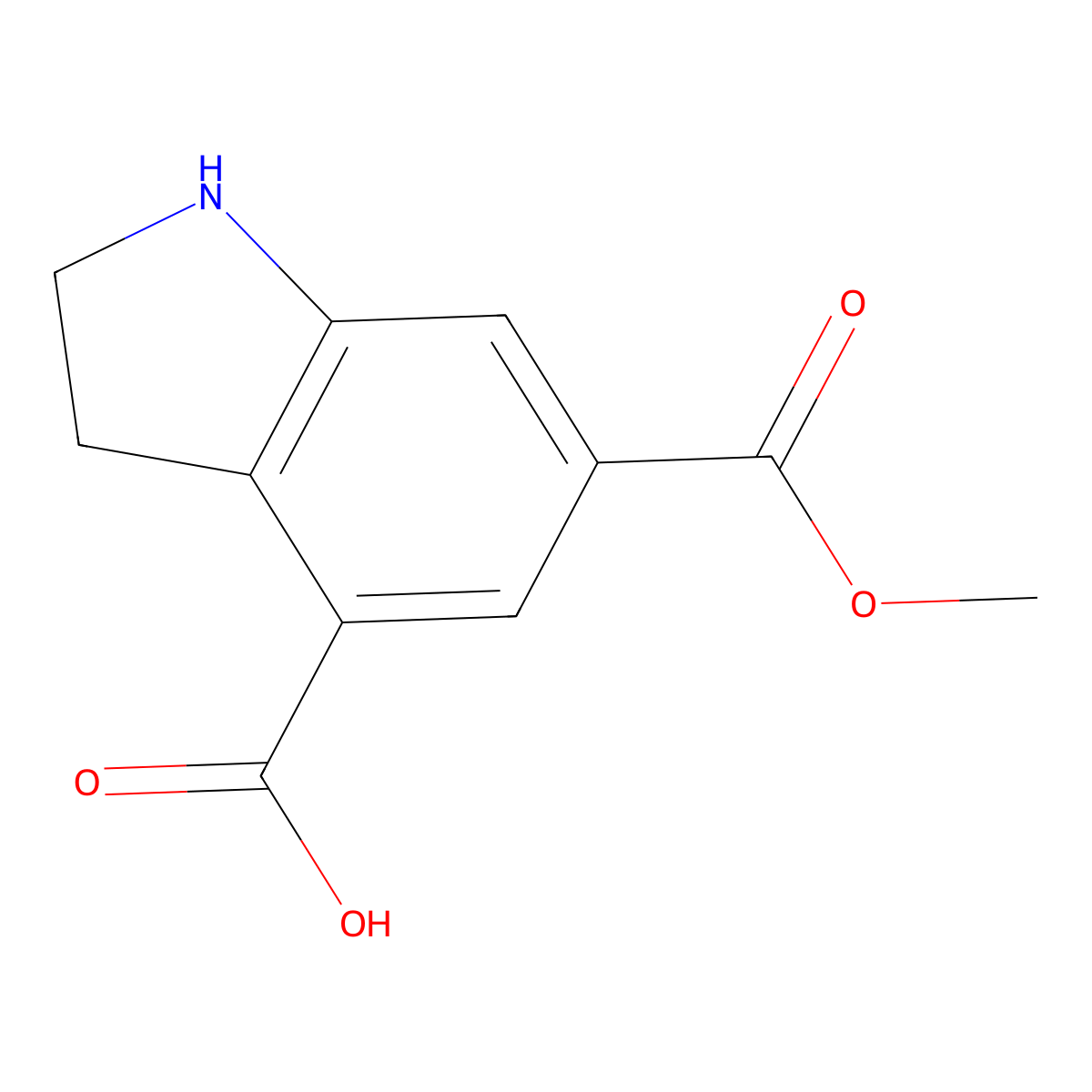 6-(methoxycarbonyl)-2,3-dihydro-1H-indole-4-carboxylic acid molecular structure, CAS 2757923-28-5