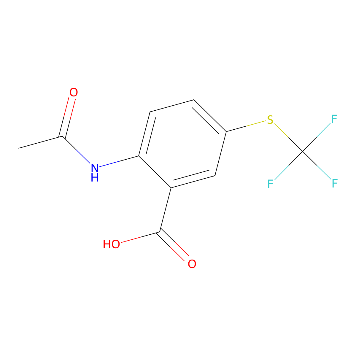 2-Acetamido-5-[(trifluoromethyl)sulfanyl]benzoic acid molecular structure, CAS 2757924-72-2