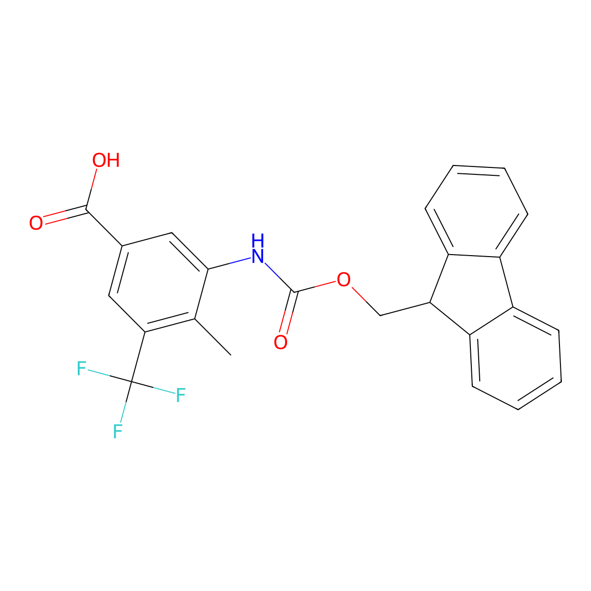 3-({[(9H-fluoren-9-yl)methoxy]carbonyl}amino)-4-methyl-5-(trifluoromethyl)benzoic acid molecular structure, CAS 2757924-80-2