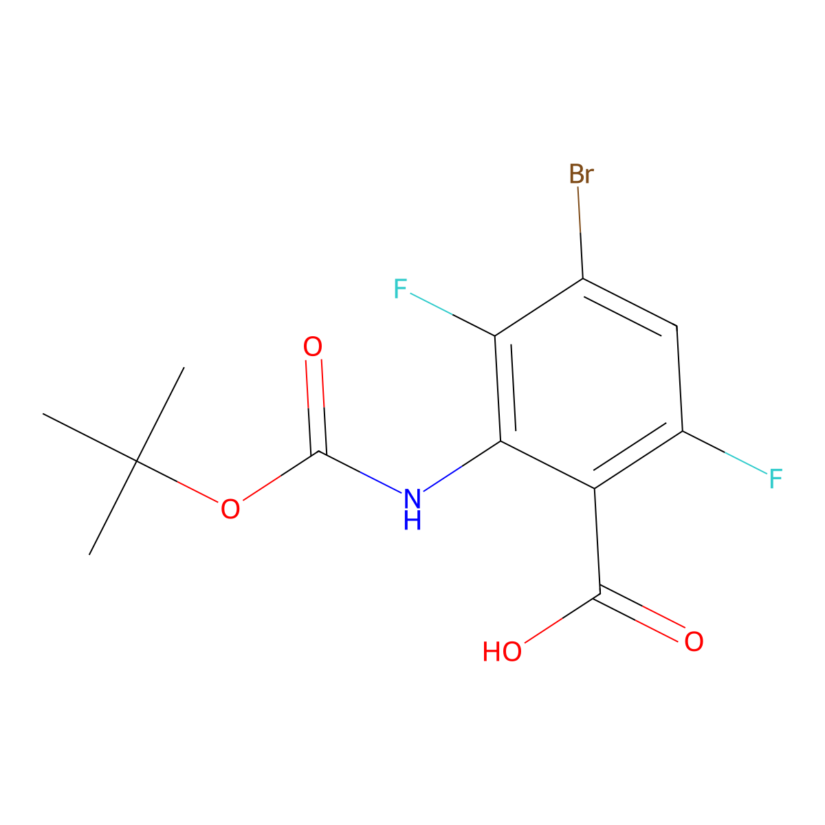 4-Bromo-2-{[(tert-butoxy)carbonyl]amino}-3,6-difluorobenzoic acid molecular structure, CAS 2757924-85-7