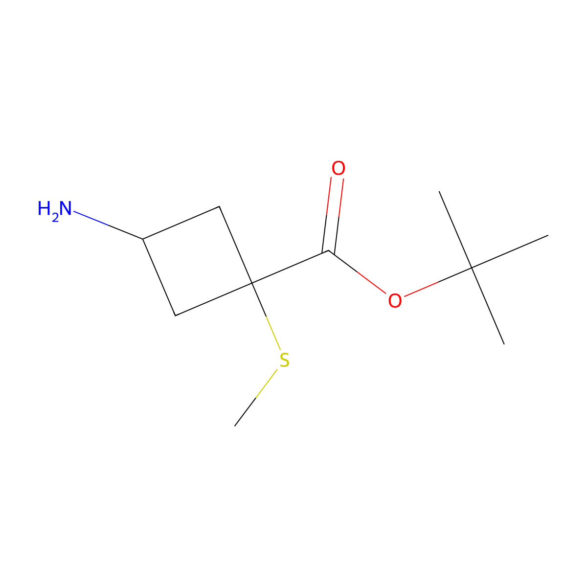 Tert-butyl 3-amino-1-(methylsulfanyl)cyclobutane-1-carboxylate molecular structure, CAS 2757924-88-0