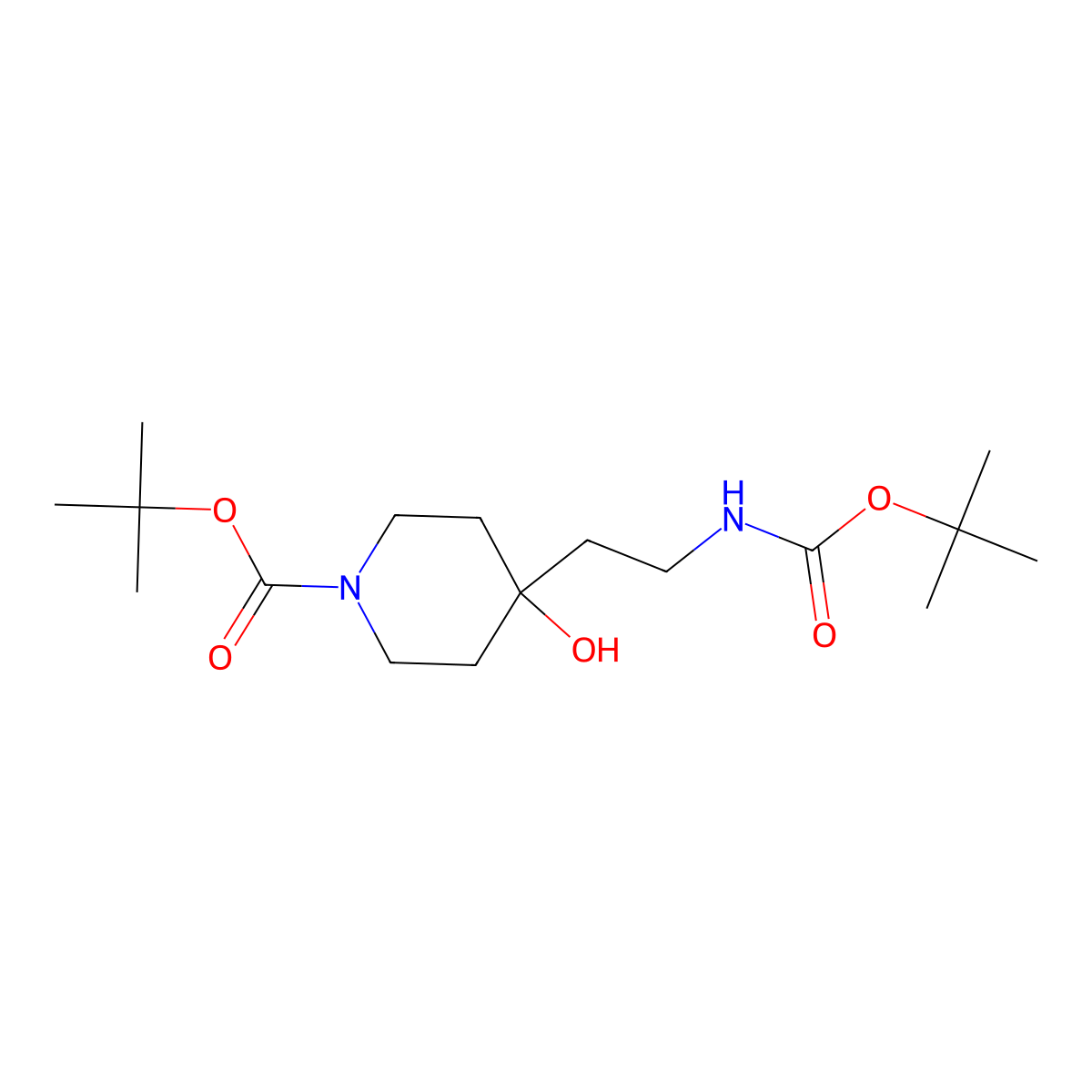 Tert-butyl 4-(2-{[(tert-butoxy)carbonyl]amino}ethyl)-4-hydroxypiperidine-1-carboxylate molecular structure, CAS 2757924-92-6