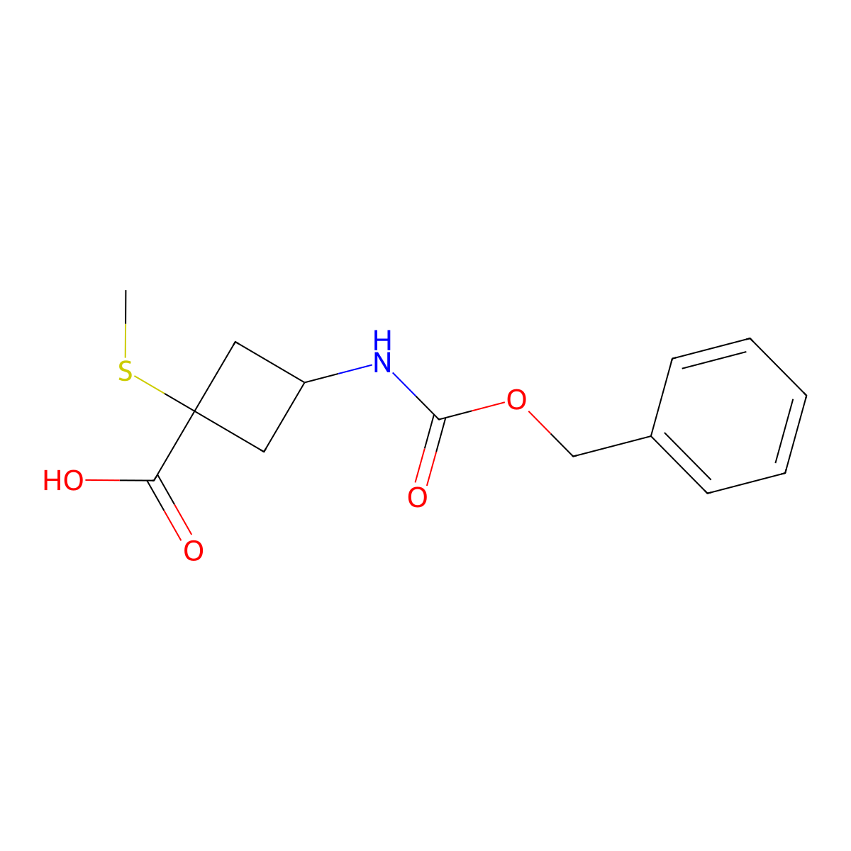 3-{[(Benzyloxy)carbonyl]amino}-1-(methylsulfanyl)cyclobutane-1-carboxylic acid molecular structure, CAS 2757924-97-1