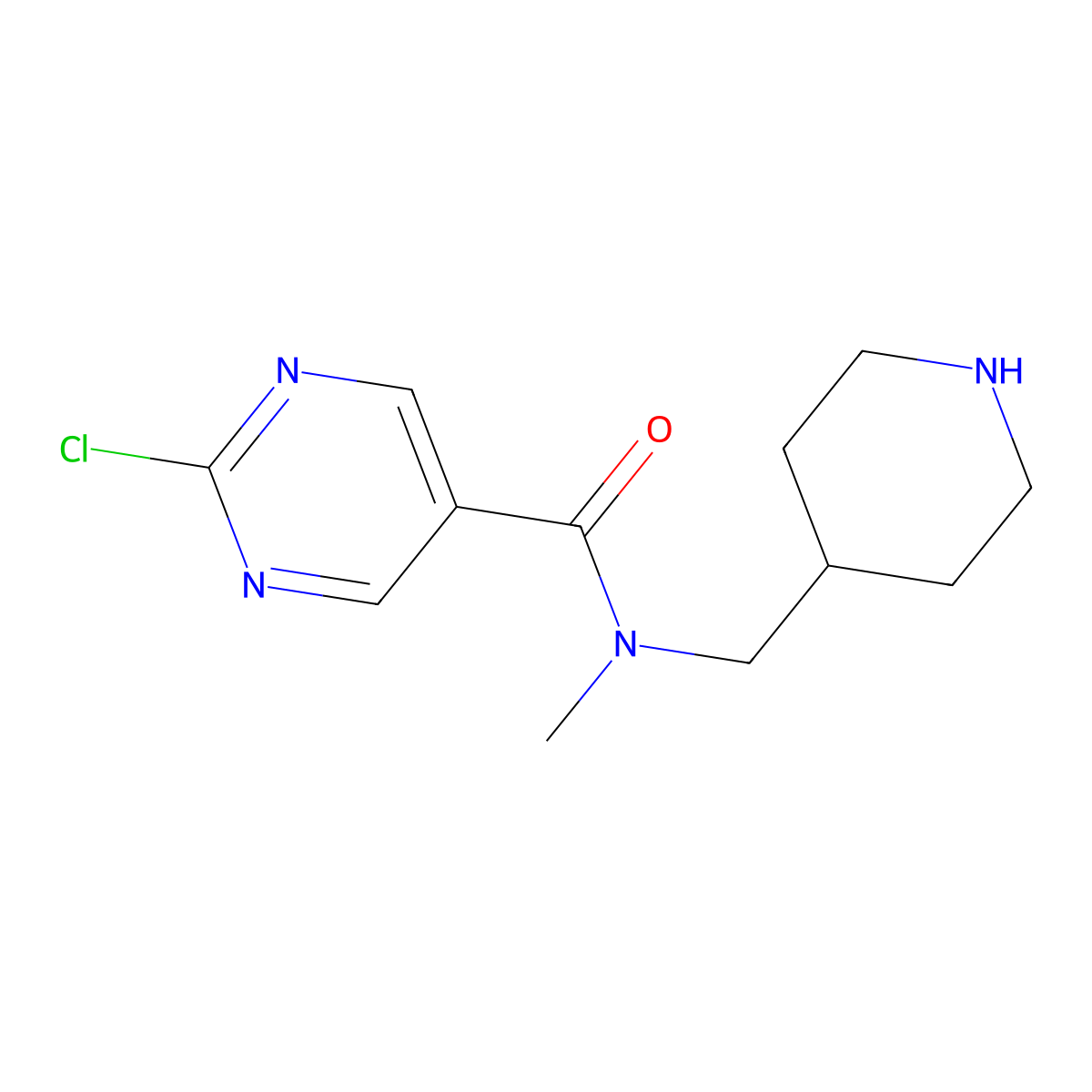 2-chloro-N-methyl-N-[(piperidin-4-yl)methyl]pyrimidine-5-carboxamide molecular structure, CAS 2757924-99-3