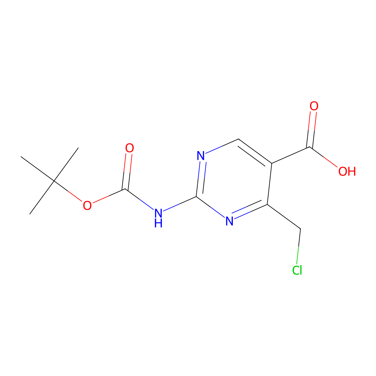2-{[(Tert-butoxy)carbonyl]amino}-4-(chloromethyl)pyrimidine-5-carboxylic acid molecular structure, CAS 2757925-16-7