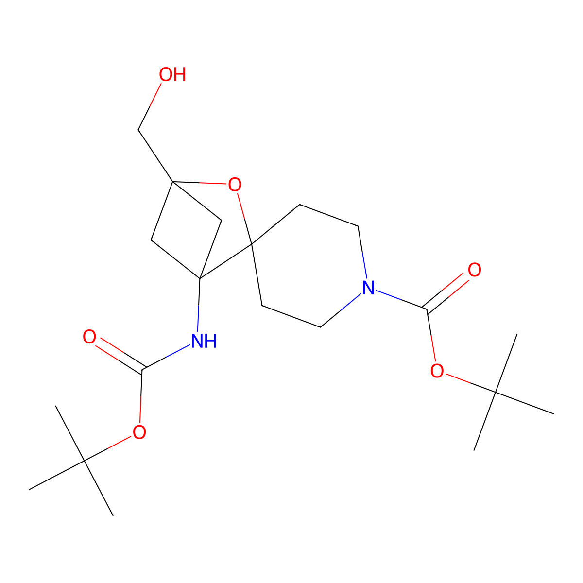 Tert-butyl 1-{[(tert-butoxy)carbonyl]amino}-4-(hydroxymethyl)-3-oxaspiro[bicyclo[2.1.1]hexane-2,4'-piperidine]-1'-carboxylate molecular structure, CAS 2757925-39-4