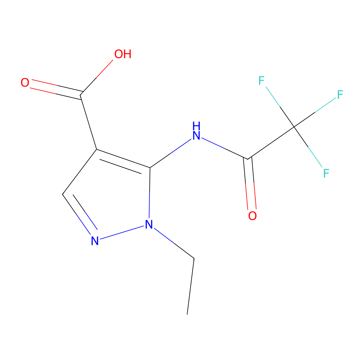 1-ethyl-5-(2,2,2-trifluoroacetamido)-1H-pyrazole-4-carboxylic acid molecular structure, CAS 2757925-57-6
