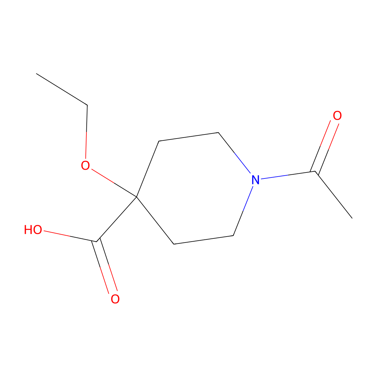1-Acetyl-4-ethoxypiperidine-4-carboxylic acid molecular structure, CAS 2757925-69-0