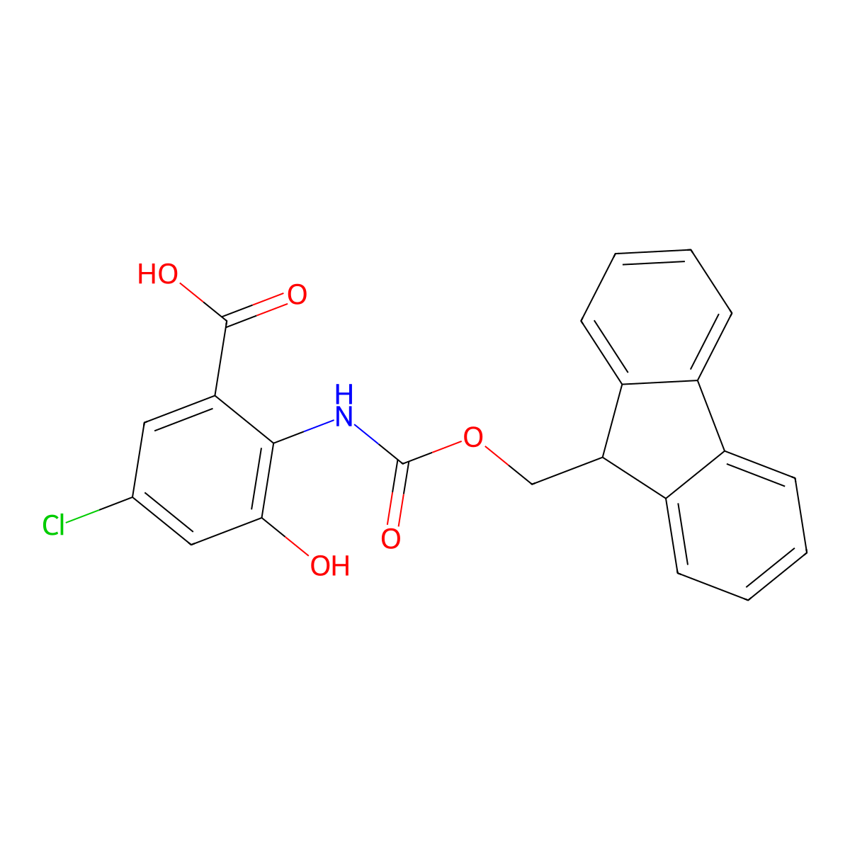 5-chloro-2-({[(9H-fluoren-9-yl)methoxy]carbonyl}amino)-3-hydroxybenzoic acid molecular structure, CAS 2757925-79-2