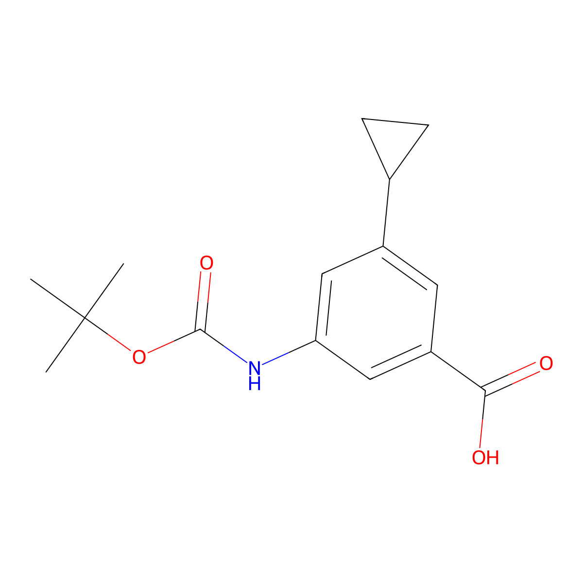 3-{[(Tert-butoxy)carbonyl]amino}-5-cyclopropylbenzoic acid molecular structure, CAS 2757925-96-3