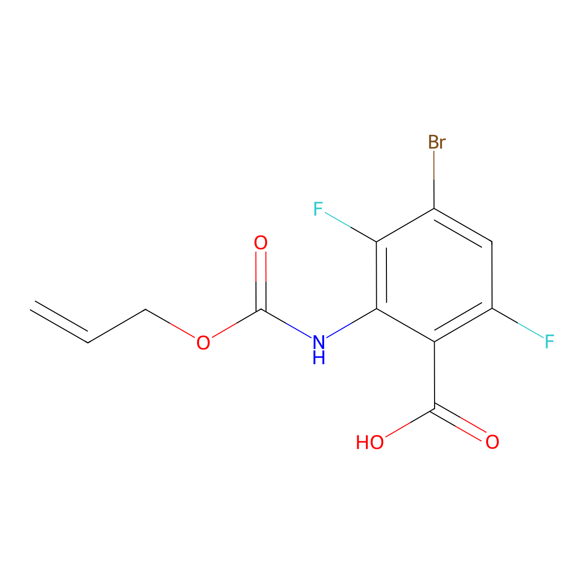 4-Bromo-3,6-difluoro-2-{[(prop-2-en-1-yloxy)carbonyl]amino}benzoic acid molecular structure, CAS 2757926-23-9