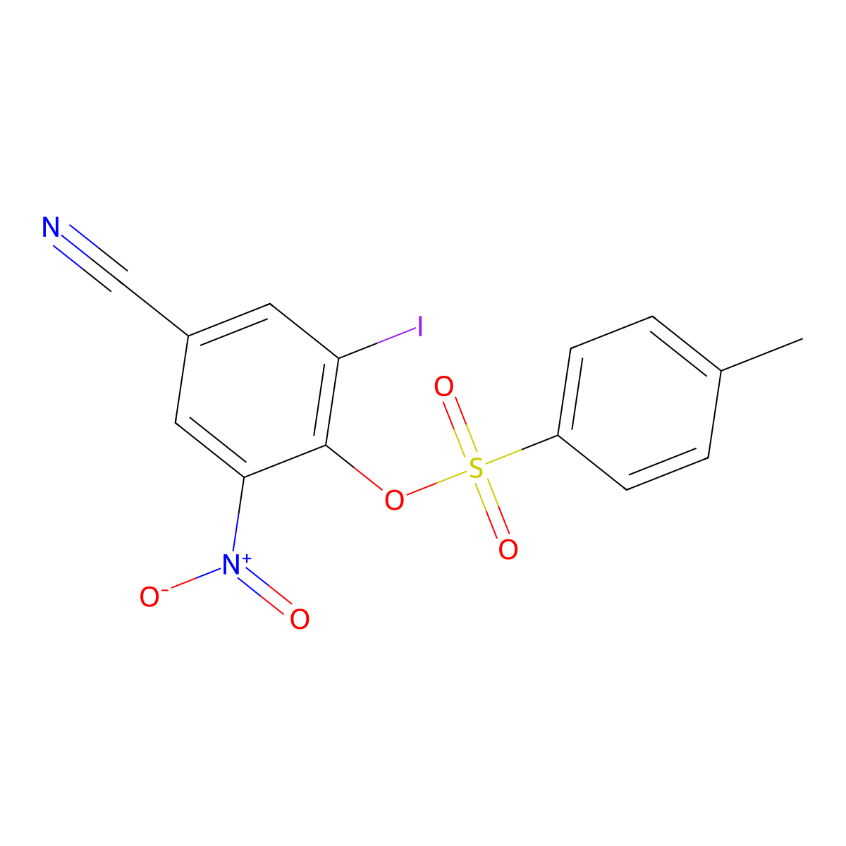 4-Cyano-2-iodo-6-nitrophenyl 4-methylbenzene-1-sulfonate molecular structure, CAS 2757927-14-1