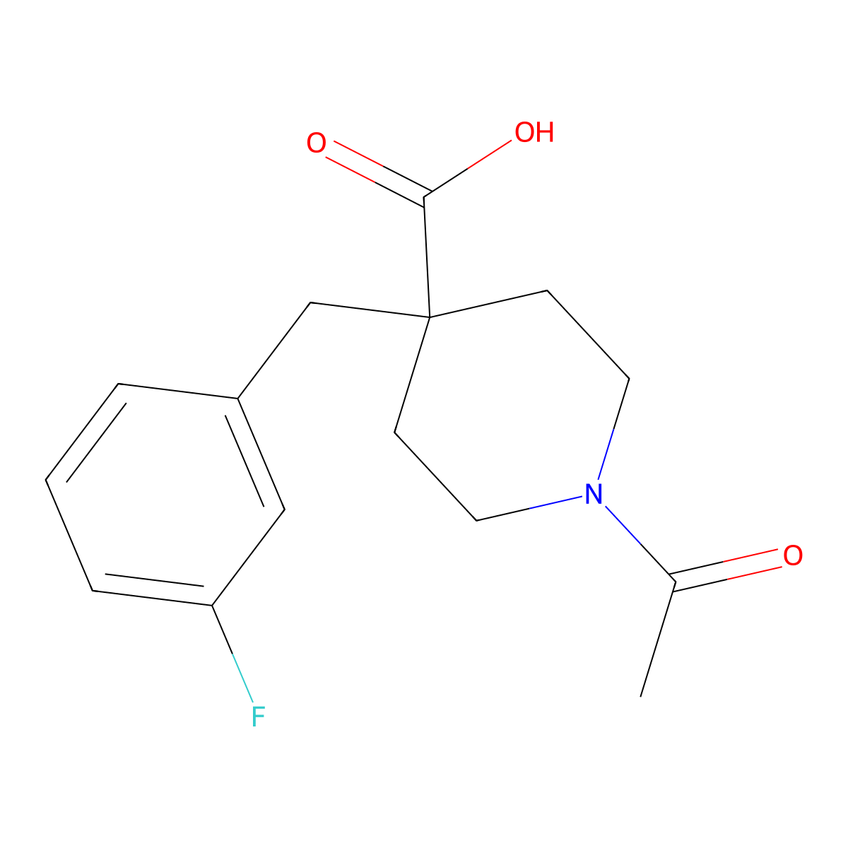 1-Acetyl-4-[(3-fluorophenyl)methyl]piperidine-4-carboxylic acid molecular structure, CAS 2757927-27-6