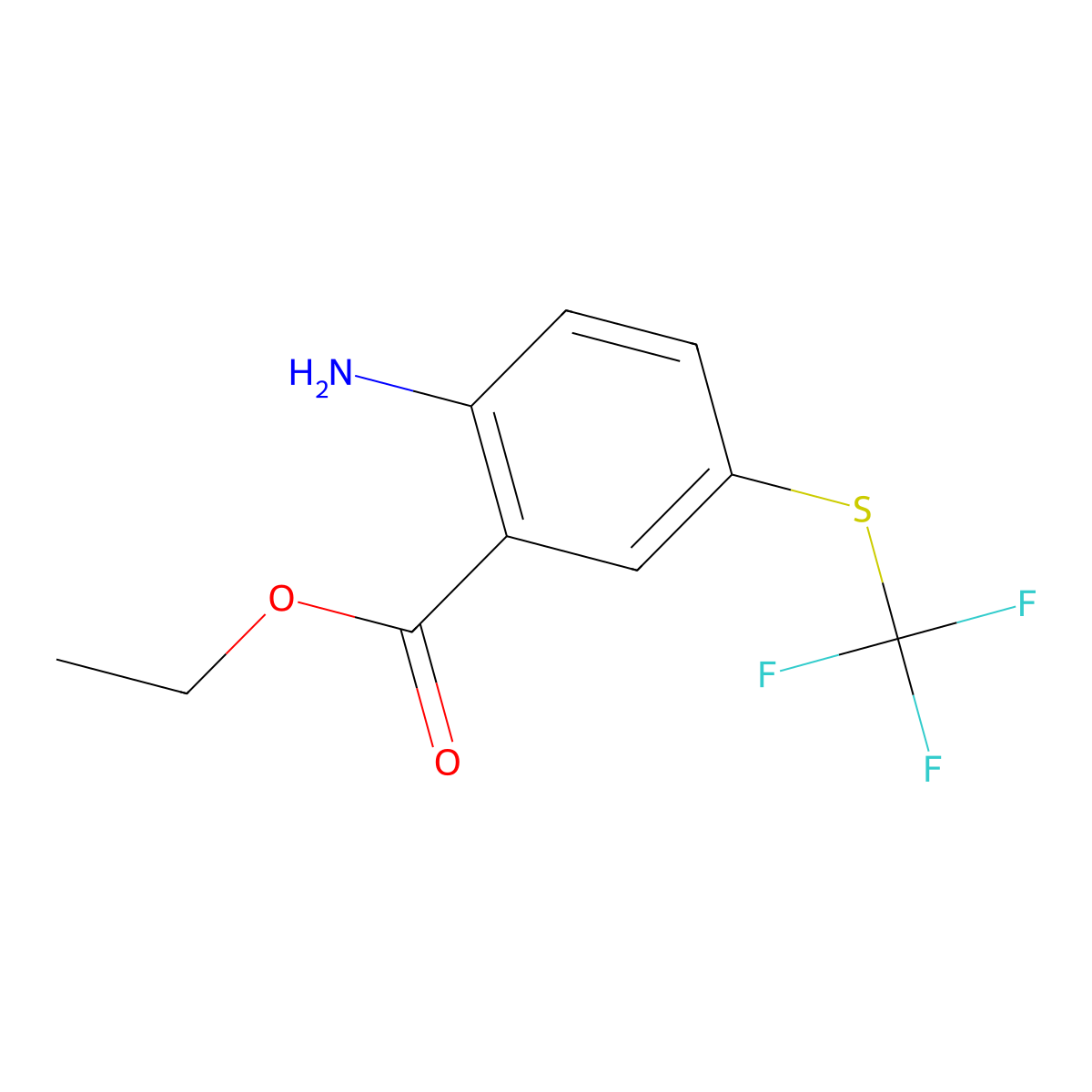 Ethyl 2-amino-5-[(trifluoromethyl)sulfanyl]benzoate molecular structure, CAS 2757927-44-7
