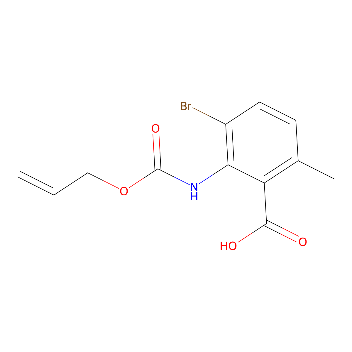 3-Bromo-6-methyl-2-{[(prop-2-en-1-yloxy)carbonyl]amino}benzoic acid molecular structure, CAS 2757927-57-2