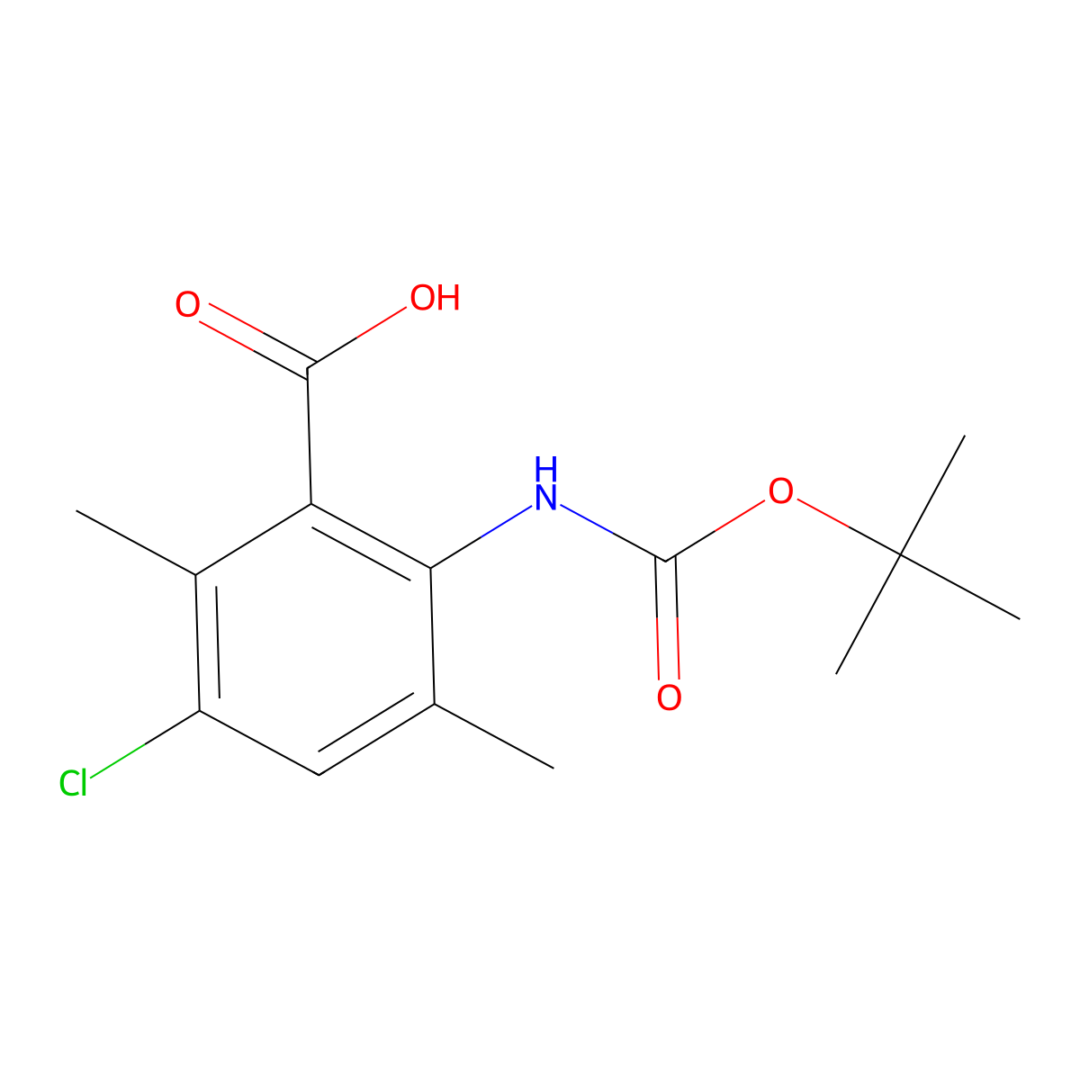 2-{[(Tert-butoxy)carbonyl]amino}-5-chloro-3,6-dimethylbenzoic acid molecular structure, CAS 2757928-01-9