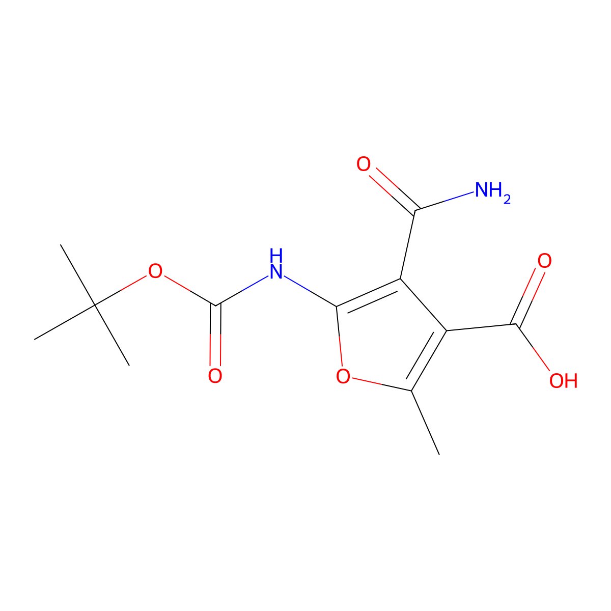 5-{[(Tert-butoxy)carbonyl]amino}-4-carbamoyl-2-methylfuran-3-carboxylic acid molecular structure, CAS 2757928-15-5