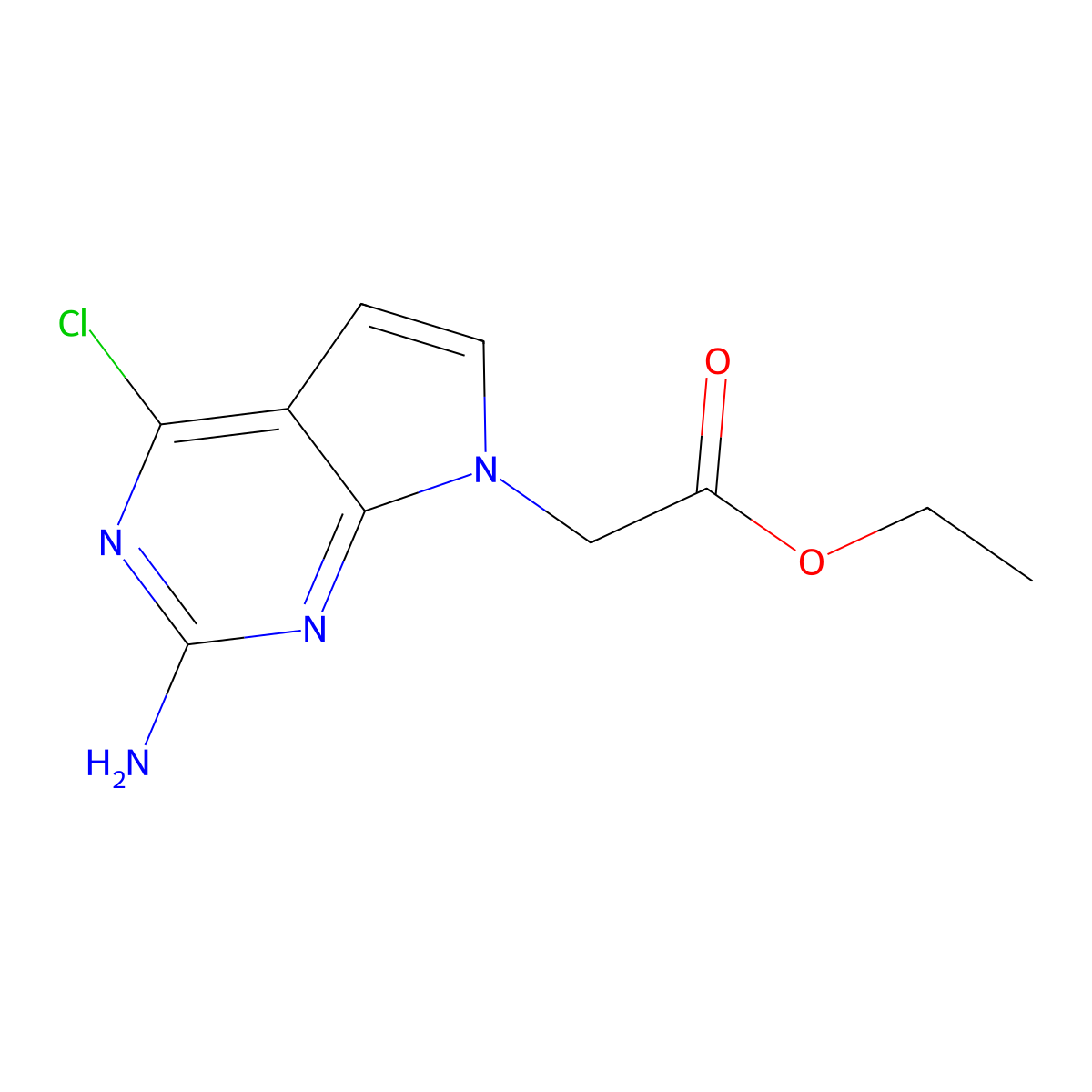 ethyl 2-{2-amino-4-chloro-7H-pyrrolo[2,3-d]pyrimidin-7-yl}acetate molecular structure, CAS 2757928-22-4