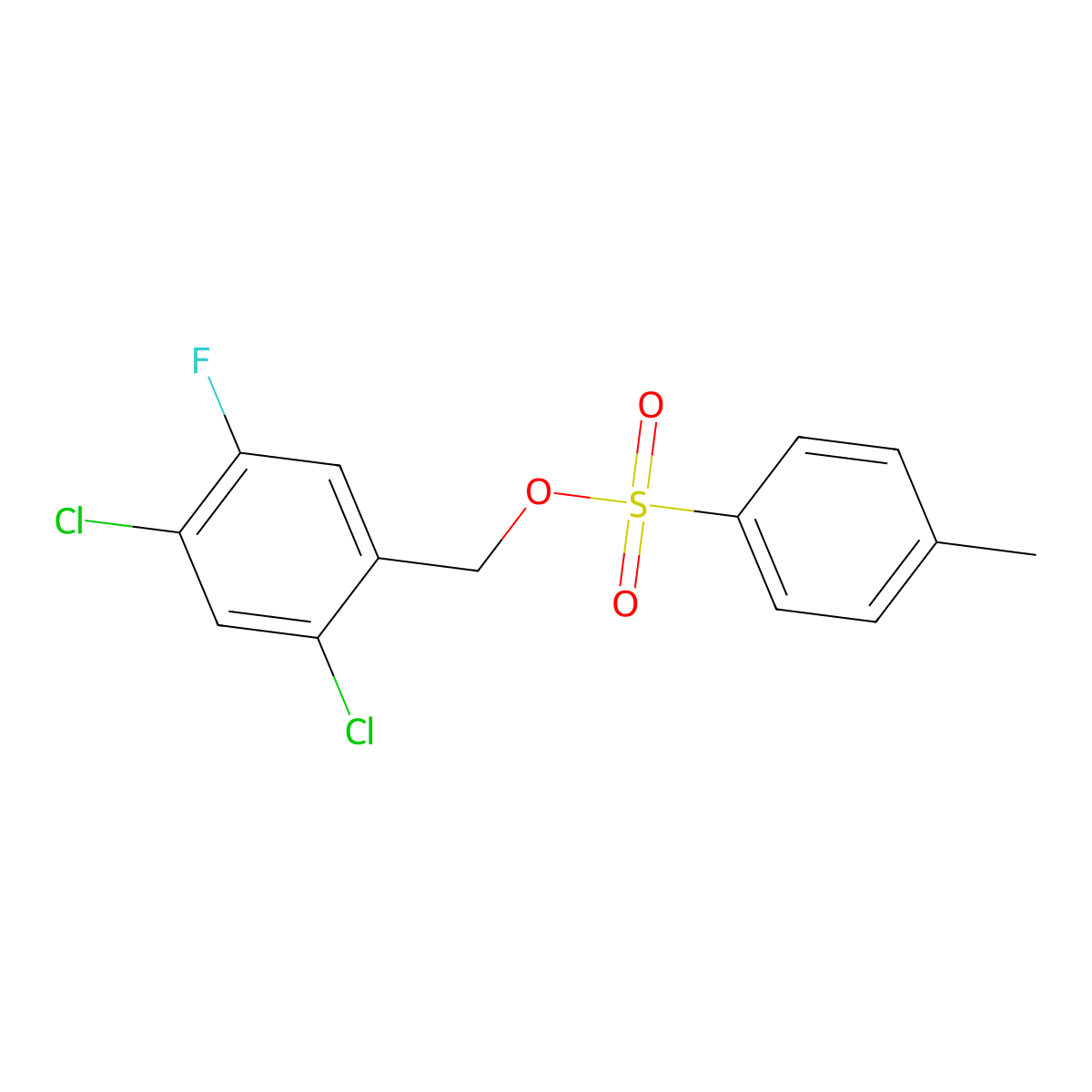 (2,4-Dichloro-5-fluorophenyl)methyl 4-methylbenzene-1-sulfonate molecular structure, CAS 2757928-26-8
