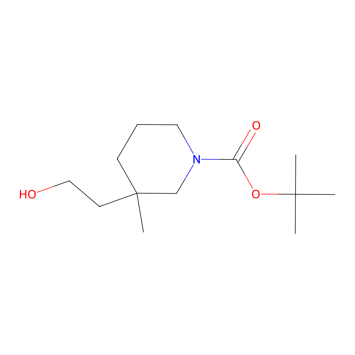 Tert-butyl 3-(2-hydroxyethyl)-3-methylpiperidine-1-carboxylate molecular structure, CAS 2757928-40-6