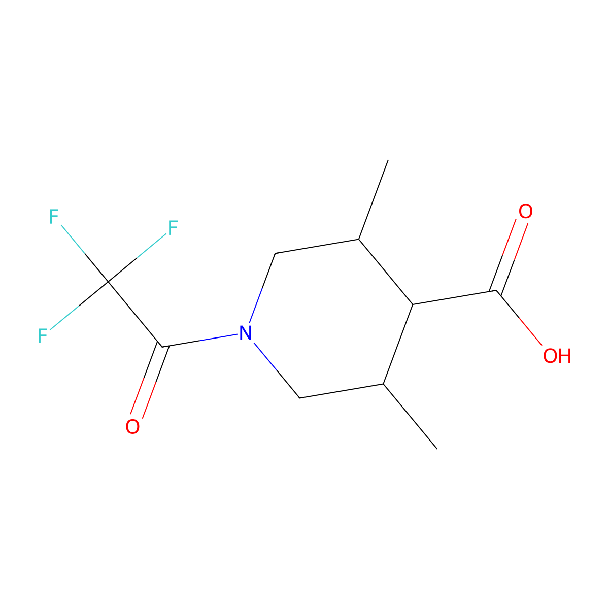 3,5-Dimethyl-1-(2,2,2-trifluoroacetyl)piperidine-4-carboxylic acid molecular structure, CAS 2757928-48-4
