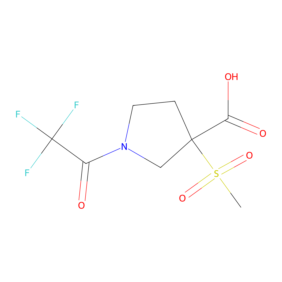 3-Methanesulfonyl-1-(2,2,2-trifluoroacetyl)pyrrolidine-3-carboxylic acid molecular structure, CAS 2757928-60-0