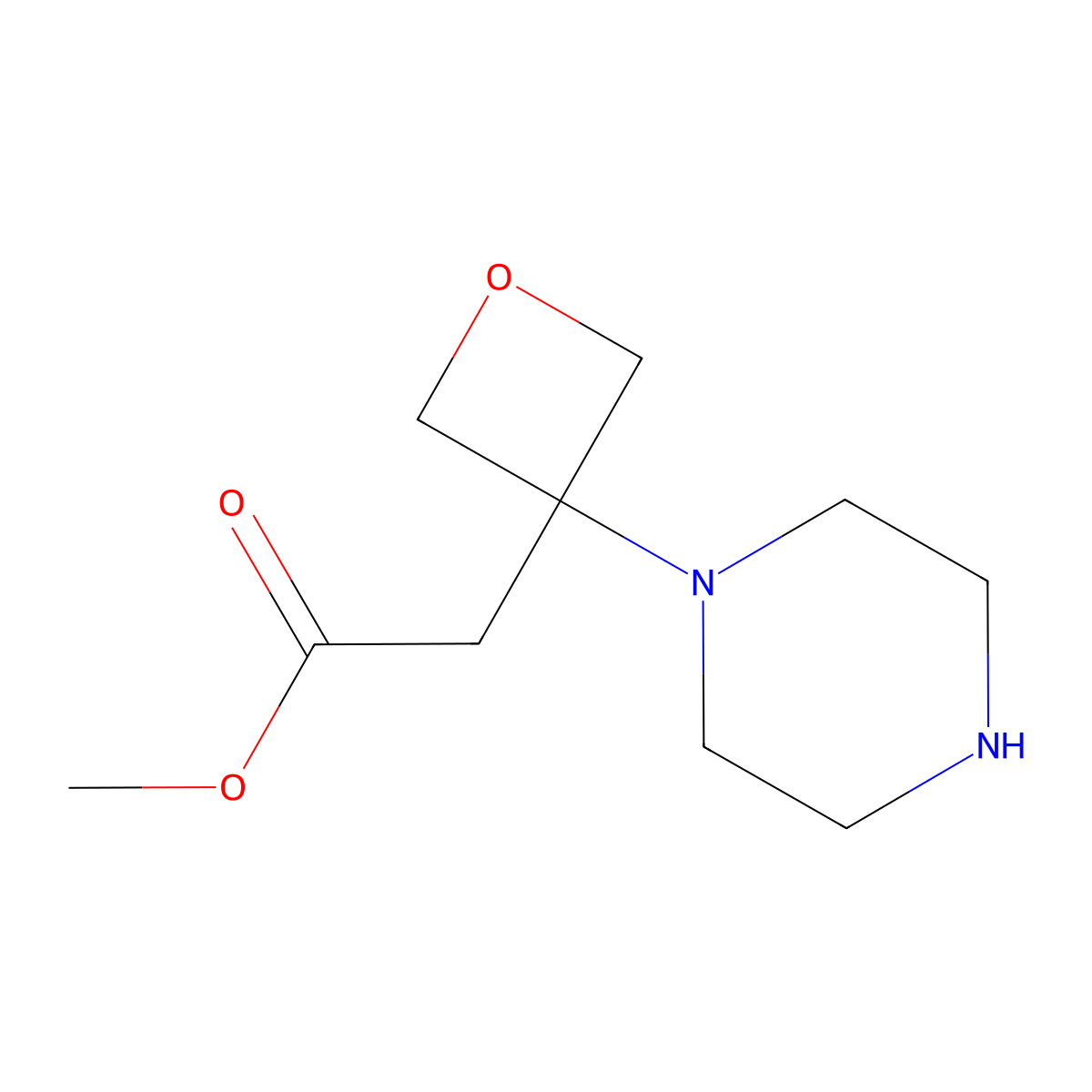 Methyl 2-[3-(piperazin-1-yl)oxetan-3-yl]acetate molecular structure, CAS 2757928-72-4