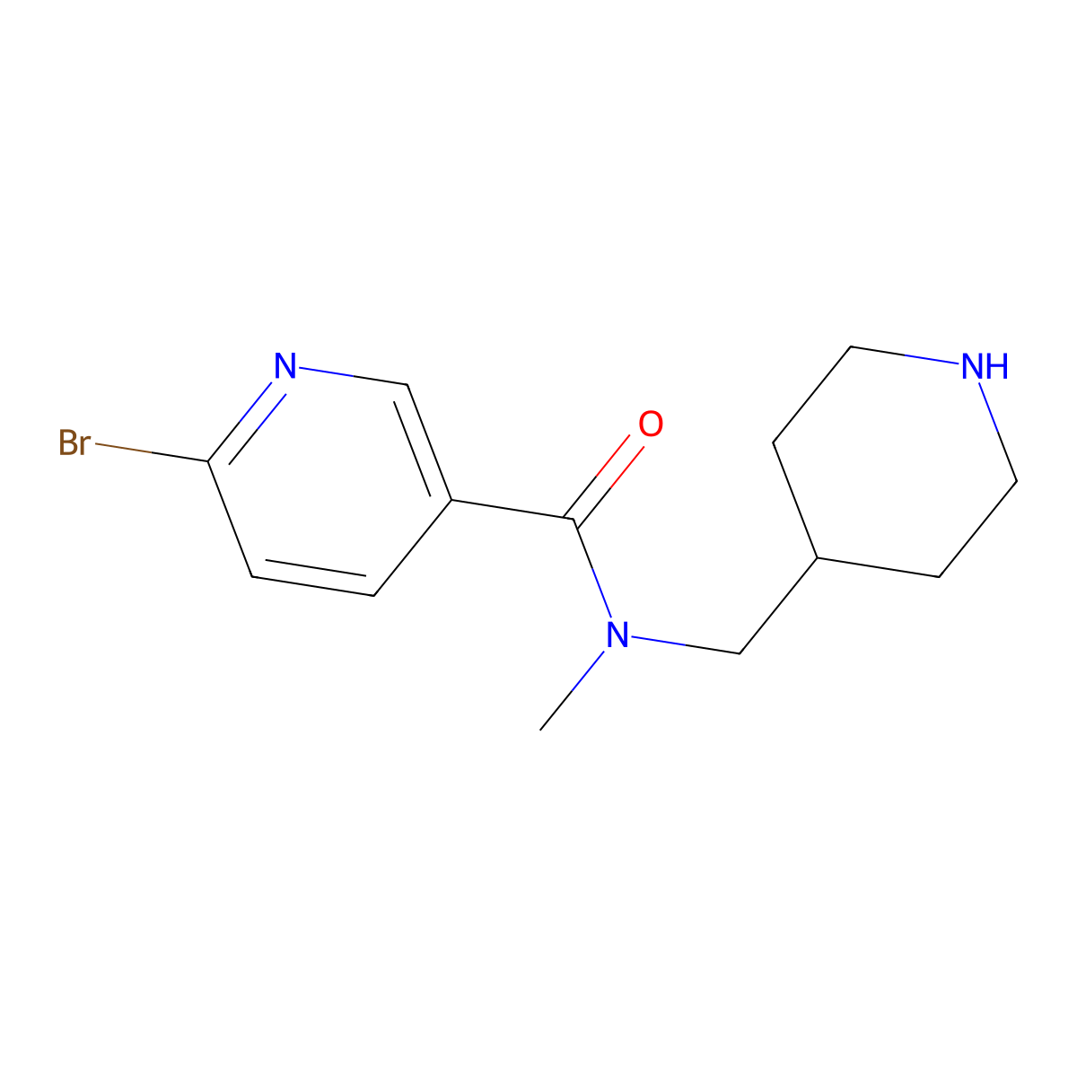6-bromo-N-methyl-N-[(piperidin-4-yl)methyl]pyridine-3-carboxamide molecular structure, CAS 2757928-88-2