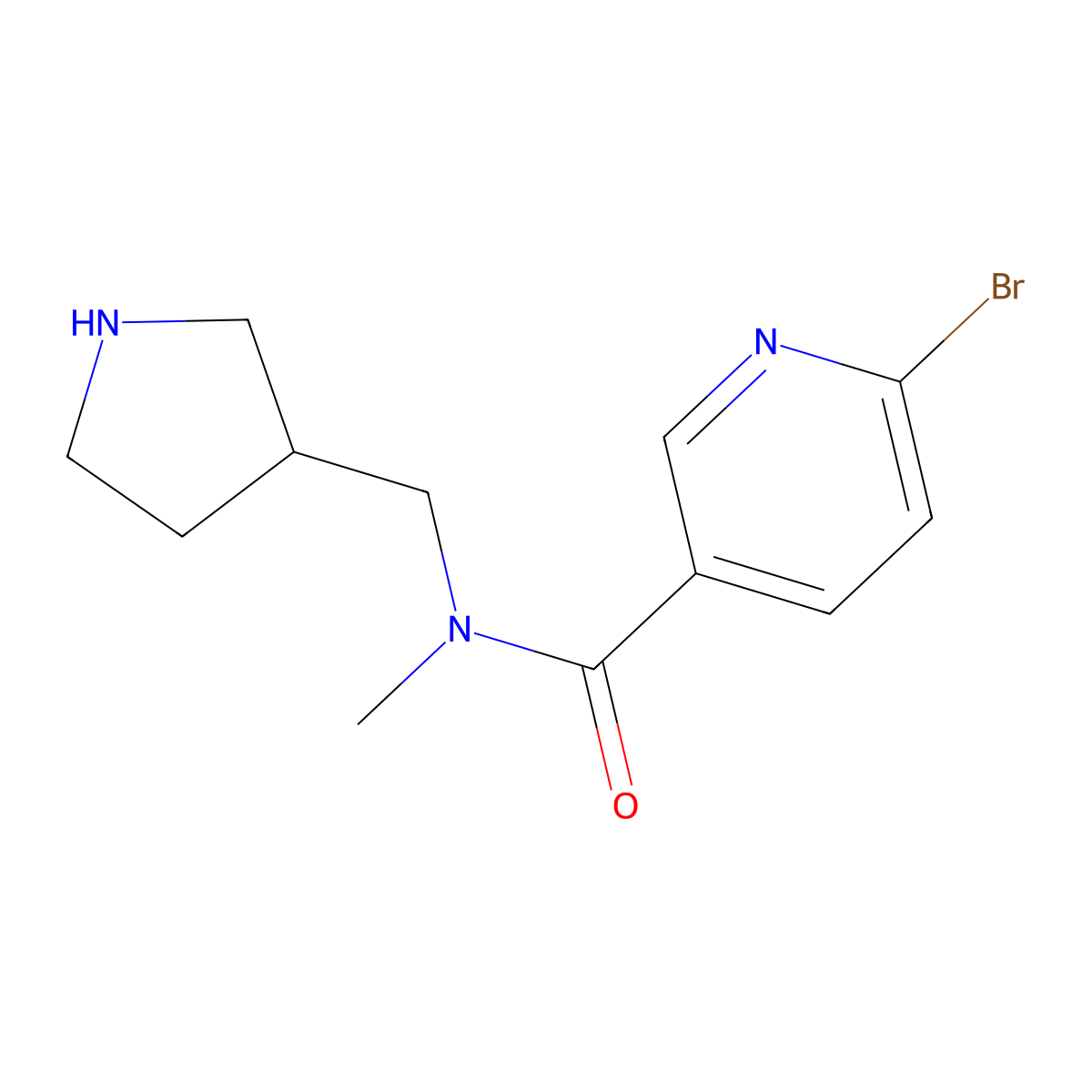 6-bromo-N-methyl-N-[(pyrrolidin-3-yl)methyl]pyridine-3-carboxamide molecular structure, CAS 2757928-98-4