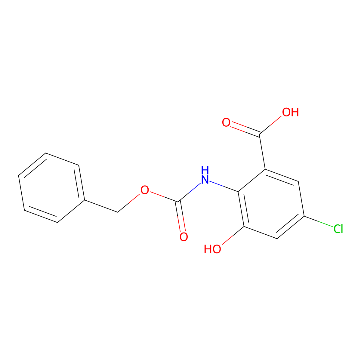 2-{[(Benzyloxy)carbonyl]amino}-5-chloro-3-hydroxybenzoic acid molecular structure, CAS 2757929-08-9