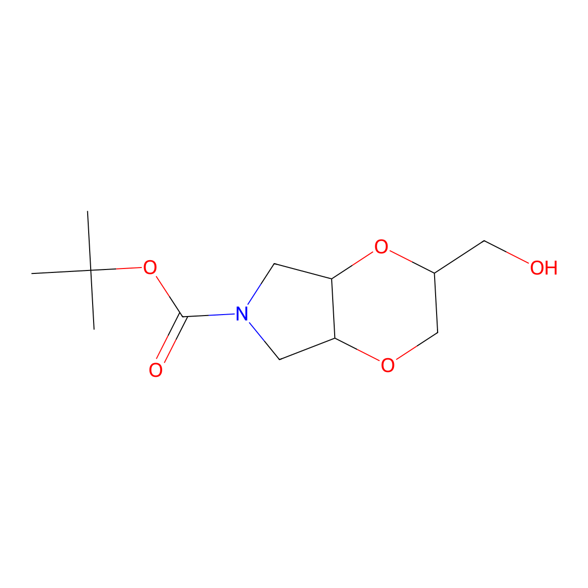 tert-butyl 2-(hydroxymethyl)-hexahydro-2H-[1,4]dioxino[2,3-c]pyrrole-6-carboxylate molecular structure, CAS 2757929-09-0