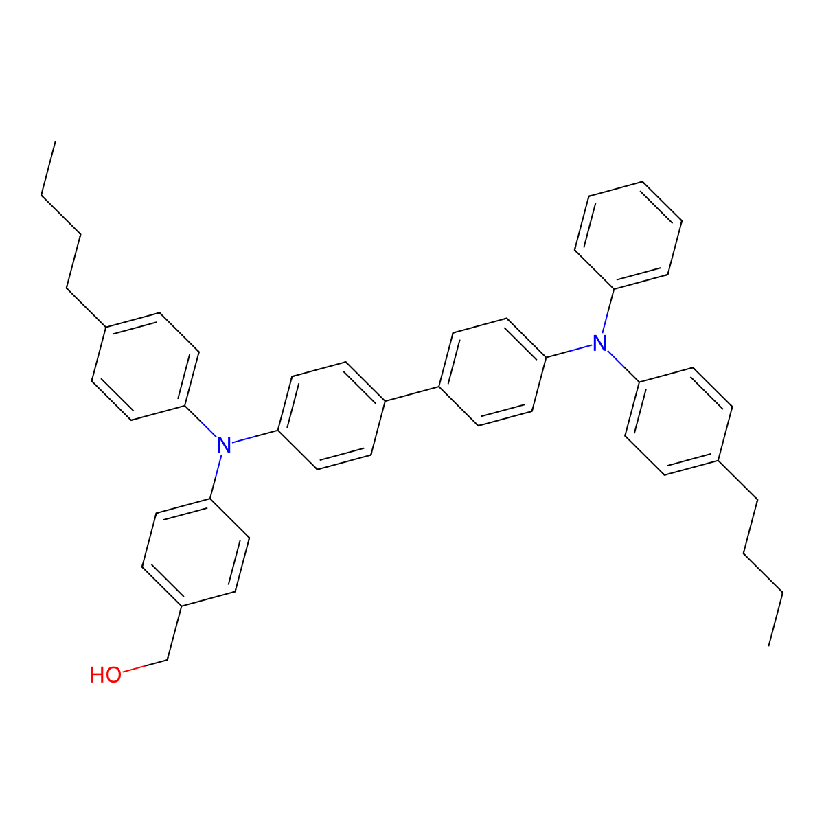 (4-((4-Butylphenyl)(4'-((4-butylphenyl)(phenyl)amino)-[1,1'-biphenyl]-4-yl)amino)phenyl)methanol molecular structure, CAS 275793-98-1