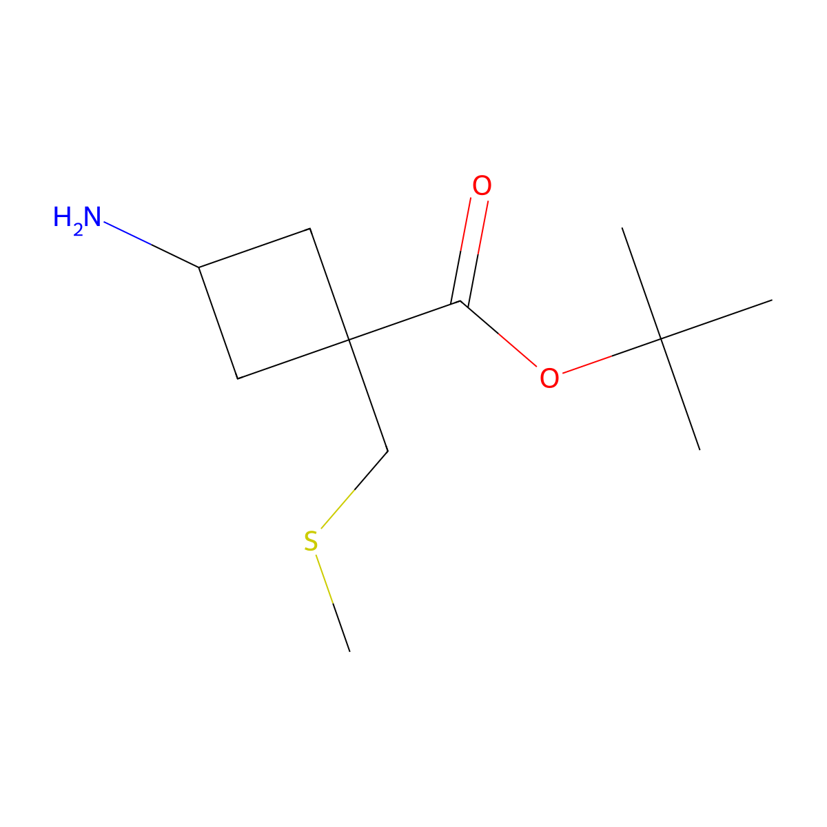 Tert-butyl 3-amino-1-[(methylsulfanyl)methyl]cyclobutane-1-carboxylate molecular structure, CAS 2757951-18-9