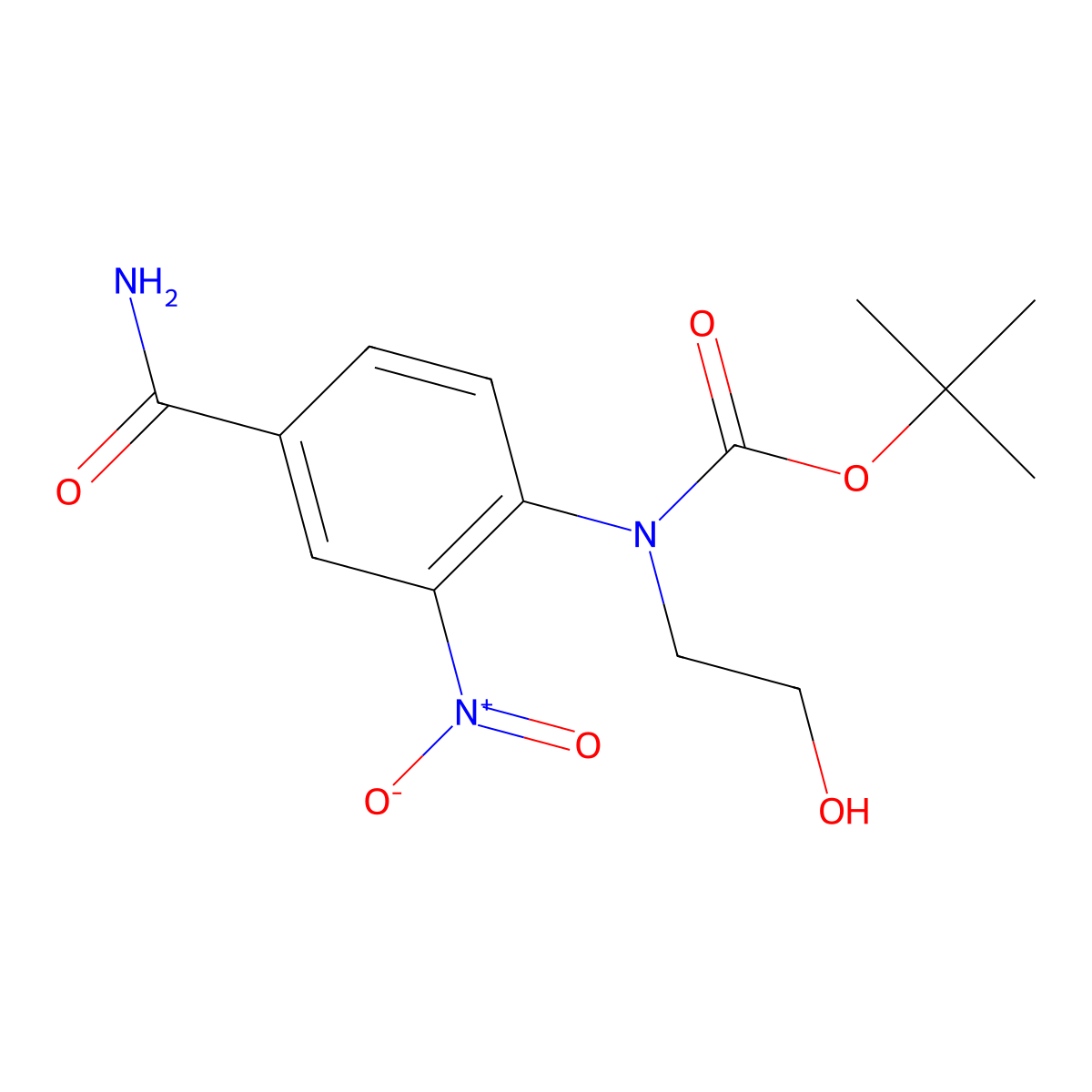 tert-butyl N-(4-carbamoyl-2-nitrophenyl)-N-(2-hydroxyethyl)carbamate molecular structure, CAS 2757951-21-4