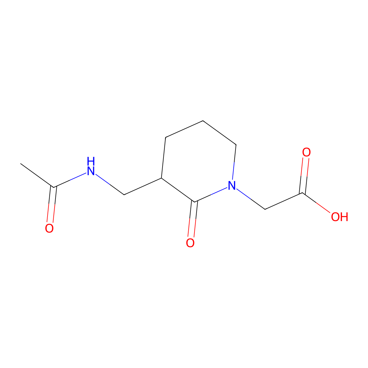 2-[3-(Acetamidomethyl)-2-oxopiperidin-1-yl]acetic acid molecular structure, CAS 2757951-34-9