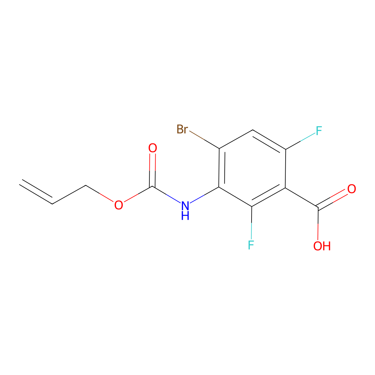4-Bromo-2,6-difluoro-3-{[(prop-2-en-1-yloxy)carbonyl]amino}benzoic acid molecular structure, CAS 2757951-36-1