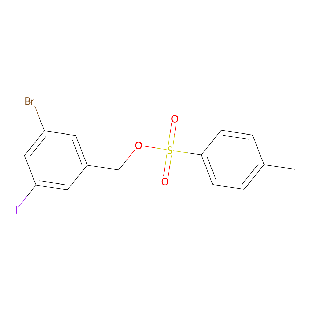 (3-Bromo-5-iodophenyl)methyl 4-methylbenzene-1-sulfonate molecular structure, CAS 2757951-74-7
