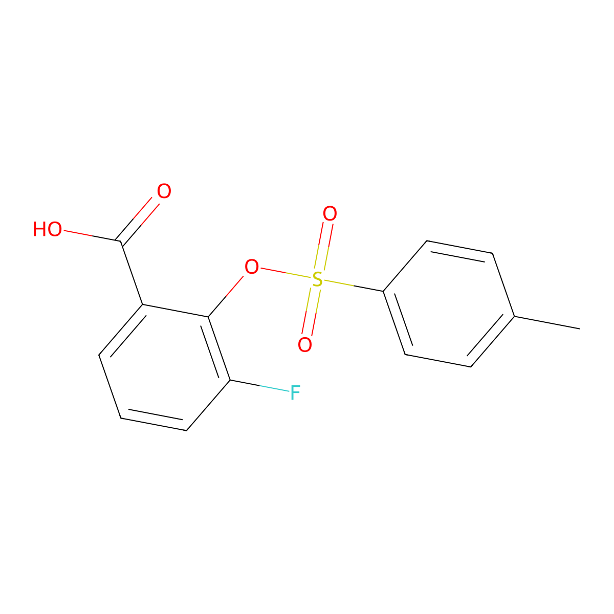 3-Fluoro-2-[(4-methylbenzenesulfonyl)oxy]benzoic acid molecular structure, CAS 2757951-75-8