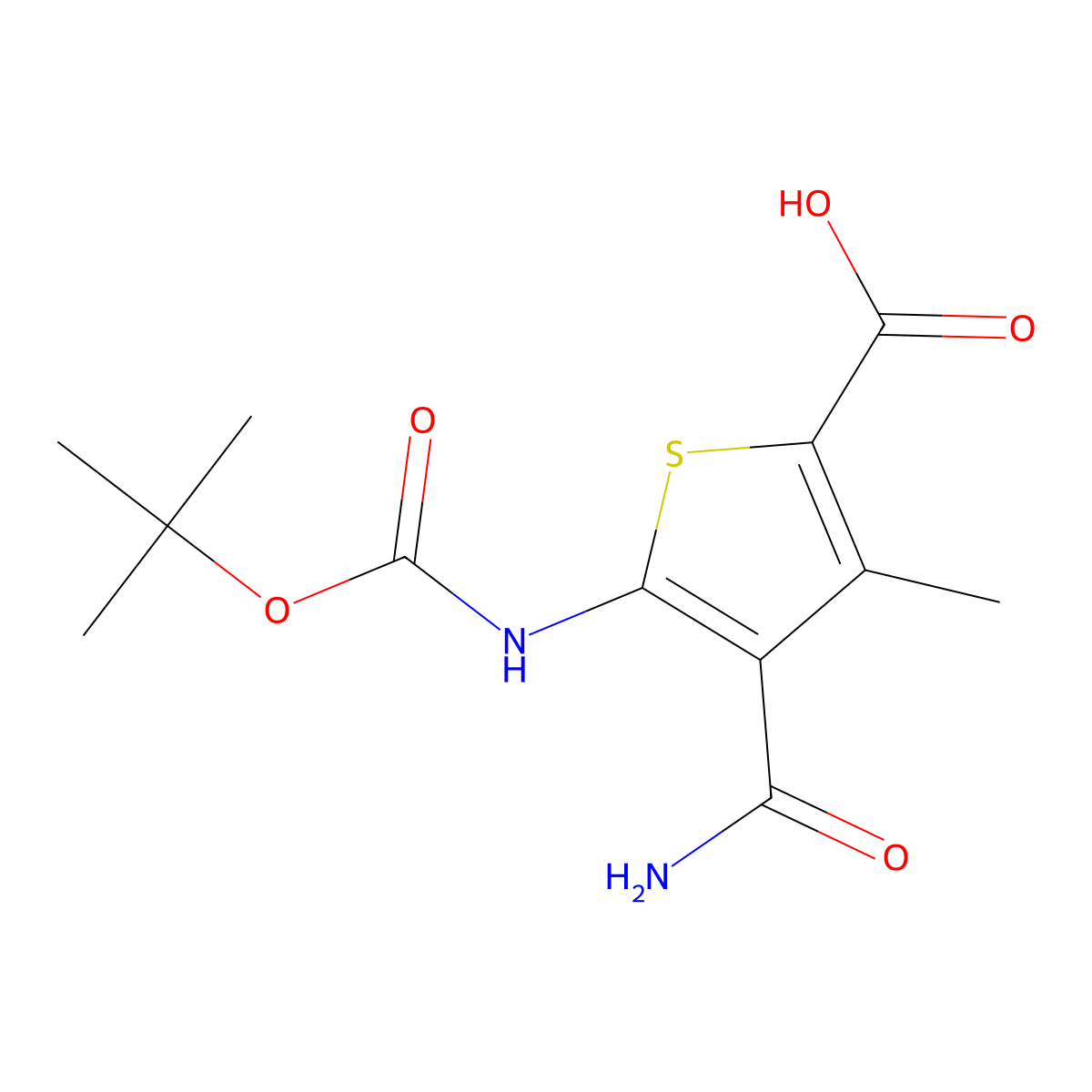 5-{[(Tert-butoxy)carbonyl]amino}-4-carbamoyl-3-methylthiophene-2-carboxylic acid molecular structure, CAS 2757951-76-9