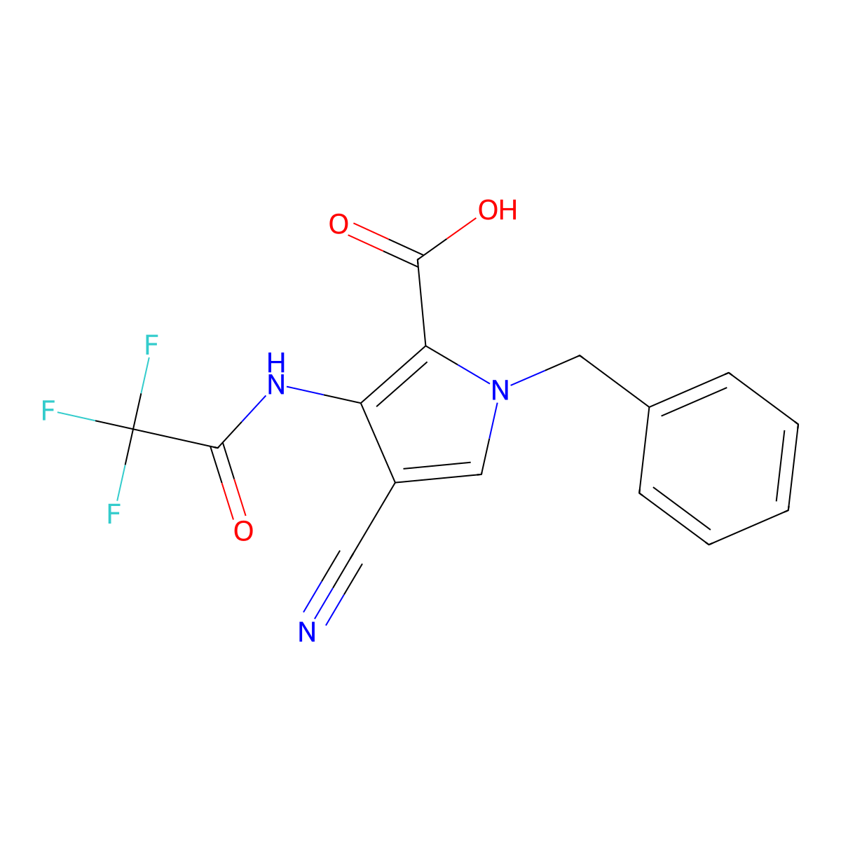 1-benzyl-4-cyano-3-(2,2,2-trifluoroacetamido)-1H-pyrrole-2-carboxylic acid molecular structure, CAS 2757952-01-3