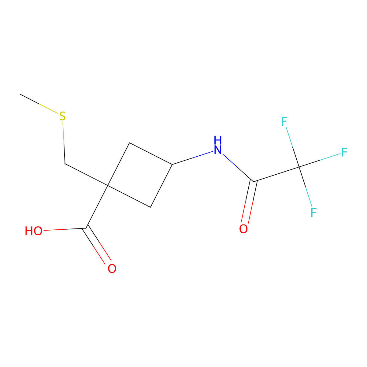 1-[(Methylsulfanyl)methyl]-3-(2,2,2-trifluoroacetamido)cyclobutane-1-carboxylic acid molecular structure, CAS 2757952-13-7