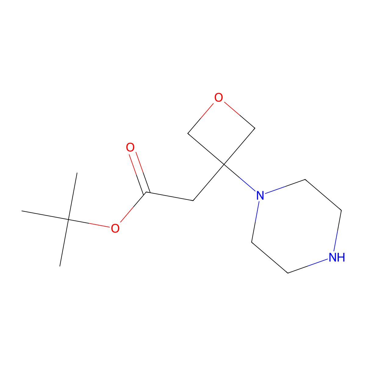Tert-butyl 2-[3-(piperazin-1-yl)oxetan-3-yl]acetate molecular structure, CAS 2757952-28-4