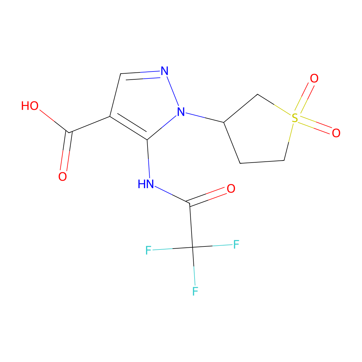 1-(1,1-dioxo-1lambda6-thiolan-3-yl)-5-(2,2,2-trifluoroacetamido)-1H-pyrazole-4-carboxylic acid molecular structure, CAS 2757952-49-9