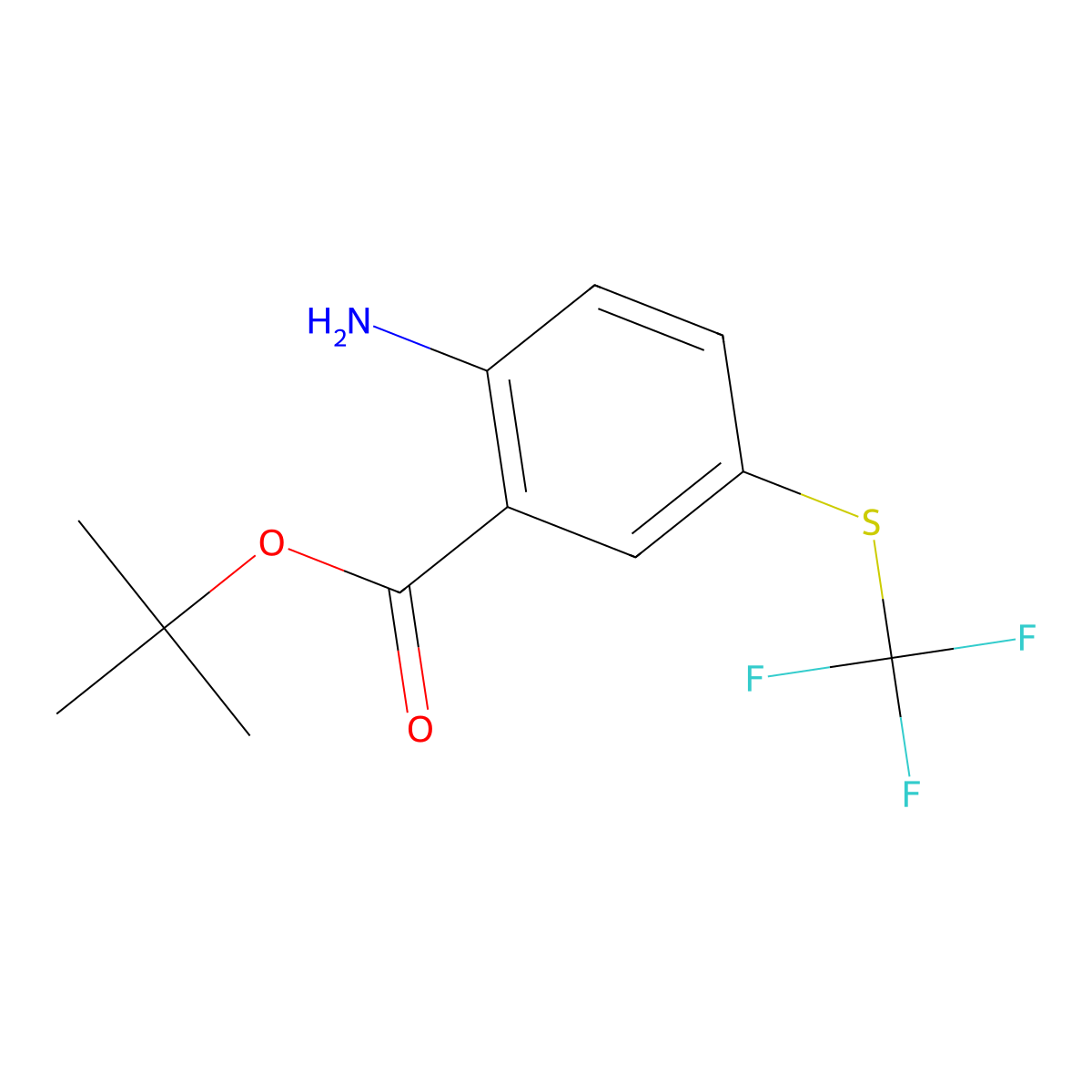 Tert-butyl 2-amino-5-[(trifluoromethyl)sulfanyl]benzoate molecular structure, CAS 2757952-62-6