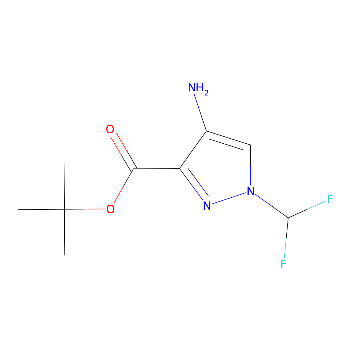 tert-butyl 4-amino-1-(difluoromethyl)-1H-pyrazole-3-carboxylate molecular structure, CAS 2757952-83-1